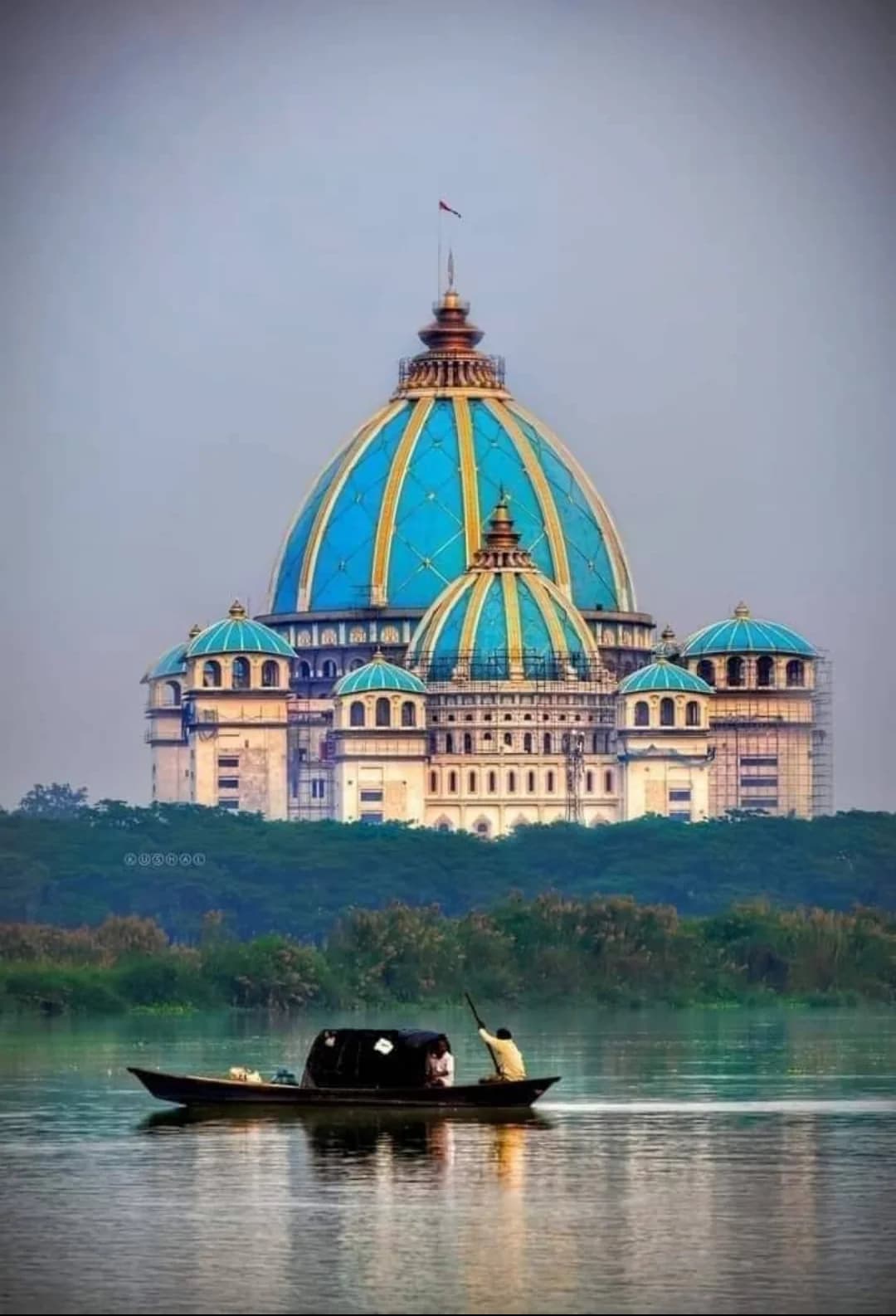 The Temple of the Vedic Planetarium seen across the river